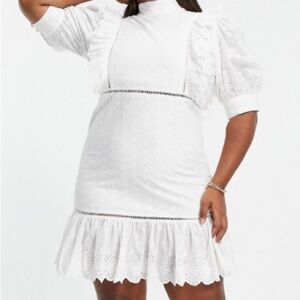 COLLECTIVE THE LABEL CURVE PUFF SLEEVE CUTWORK LACE MINI DRESS size 16